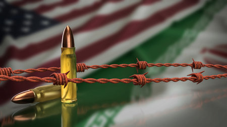 American and Iran flag for war crisis concept 3d Rendering.の写真素材