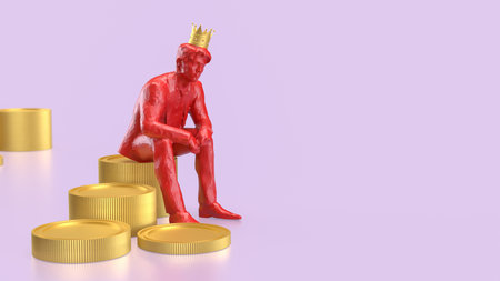 Man siting on coins for Business concept 3d Rendering.の写真素材