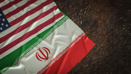 American and Iran flag for war crisis concept 3d Rendering.の写真素材