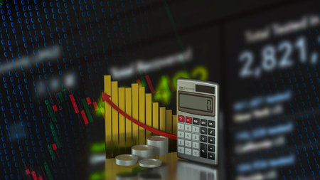 Calculator and coins for Business concept 3d Rendering.