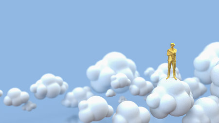 Gold Man on Cloud  for Business or technology concept 3d Rendering.の写真素材
