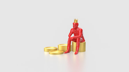 Man siting on coins for Business concept 3d Rendering.の写真素材