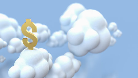 Gold dollar symbol on Cloud  for Business or technology concept 3d Rendering.の写真素材