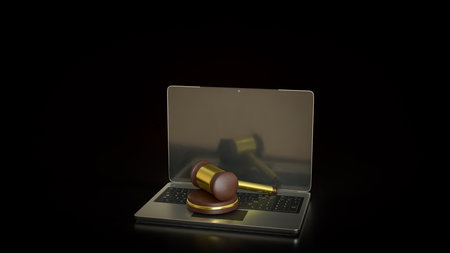 Hammer Law on Laptop for Technology concept 3d Rendering.の写真素材
