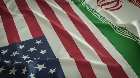 American and Iran flag for war crisis concept 3d Rendering.の写真素材