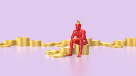 Man siting on coins for Business concept 3d Rendering.の写真素材