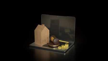 House wood and Hammer for property law or Building concept 3d Rendering.の写真素材