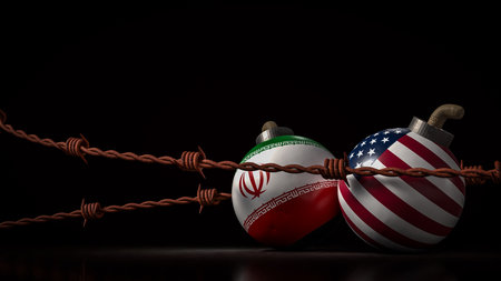 American and Iran flag on Bomb for war crisis concept 3d Rendering.の写真素材