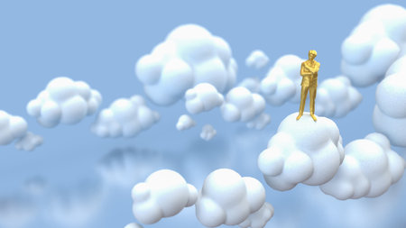 Gold Man on Cloud  for Business or technology concept 3d Rendering.の写真素材