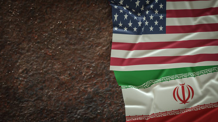 American and Iran flag for war crisis concept 3d Rendering.の写真素材