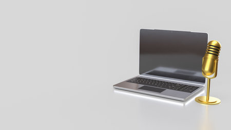 Laptop and microphone for Pod cast or social media 3d render.の写真素材