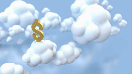 Gold dollar symbol on Cloud  for Business or technology concept 3d Rendering.の写真素材