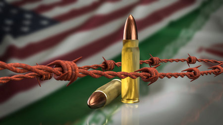 American and Iran flag for war crisis concept 3d Rendering.の写真素材