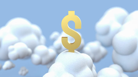 Gold dollar symbol on Cloud  for Business or technology concept 3d Rendering.の写真素材