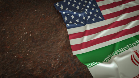 American and Iran flag for war crisis concept 3d Rendering.の写真素材