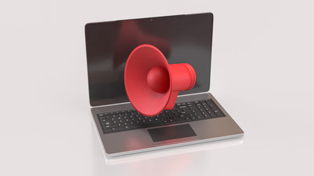 Megaphone and microphone for Pod cast or social media 3d render.