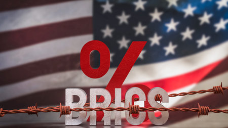 Brics text on USA flag for Business concept 3d Rendering.