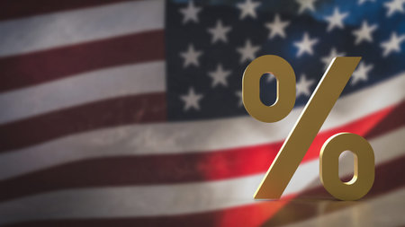 Percent on USA flag for Business concept 3d Rendering.