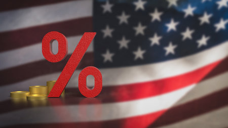 Percent on USA flag for Business concept 3d Rendering.の写真素材