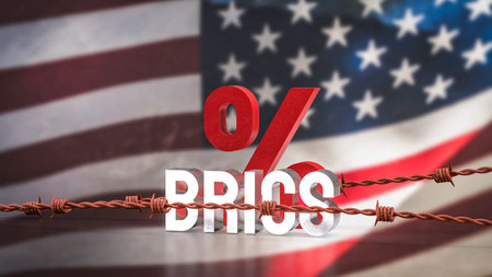 Brics text on USA flag for Business concept 3d Rendering.