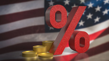 Percent on USA flag for Business concept 3d Rendering.