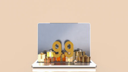 Gift box  and laptop for 9.9 promotion or business concept 3d Rendering.