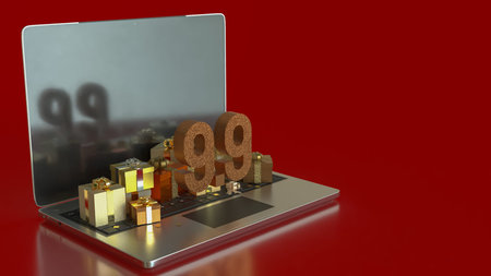 Gift box  and laptop for 9.9 promotion or business concept 3d Rendering.