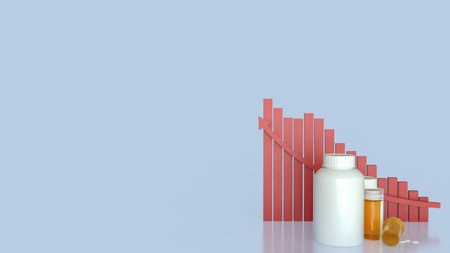 Drug bottle and red chart for Medical or health concept 3d Rendering.