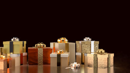 Gold gift box for celebration or marketing concept 3d Rendering.の写真素材