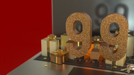 Gift box  and laptop for 9.9 promotion or business concept 3d Rendering.の写真素材