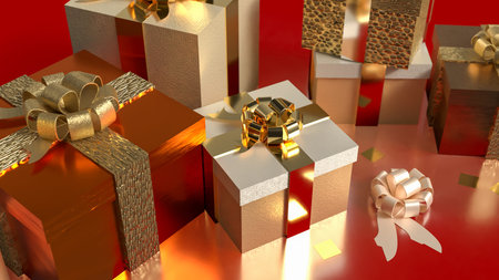 Gold gift box for celebration or marketing concept 3d Rendering.