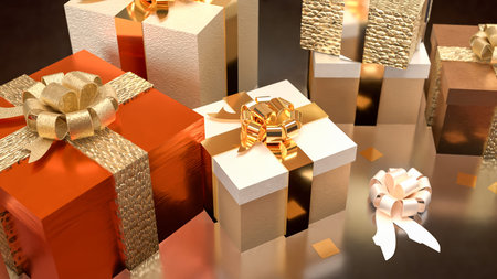 Gold gift box for celebration or marketing concept 3d Rendering.