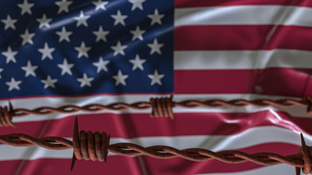 America Flag and barbed wire for Business crisis concept 3d Rendering.の写真素材