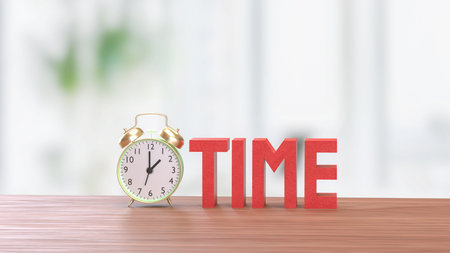 Alarm clock and Text for Time concept 3d Rendering.
