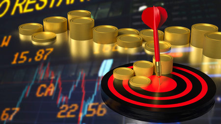 Darts and Gold coins for Business concept 3d Rendering.