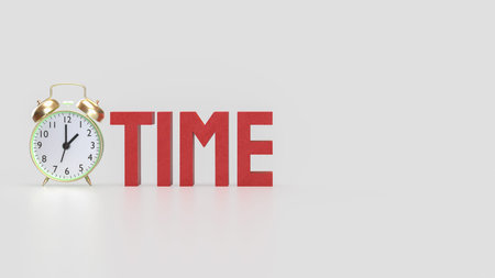 Alarm clock and Text for Time concept 3d Rendering.