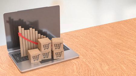 Card box on notebook for shopping transportation online concept 3d Rendering.