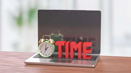 Alarm clock and Text for Time concept 3d Rendering.