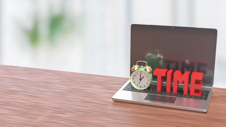 Alarm clock and Text for Time concept 3d Rendering.