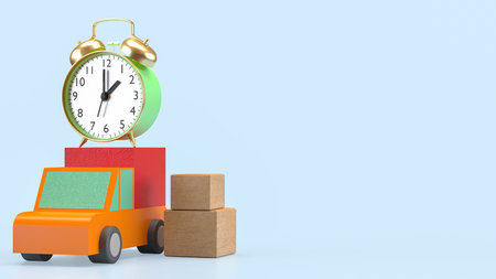 Van truck and clock for shipping or delivery concept 3d rendering.