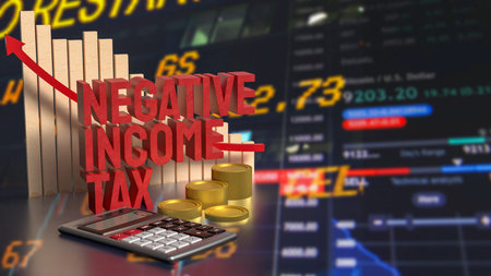 Negative income tax and coins for Business concept 3d Rendering.