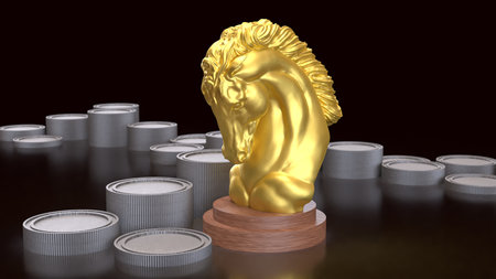 Gold Horse  chess for Business concept 3d Rendering.の写真素材