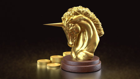 Gold Unicorn and Start up for Business concept 3d Rendering.の写真素材