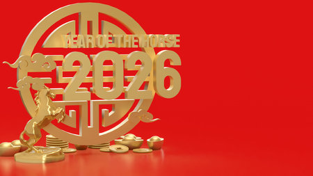 Gold Year of horse for Chinese New year or holiday concept 3d Rendering.