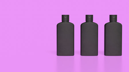 Black shampoo bottle for Beauty product concept 3d Rendering.の写真素材