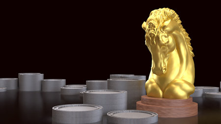 Gold Horse  chess for Business concept 3d Rendering.の写真素材