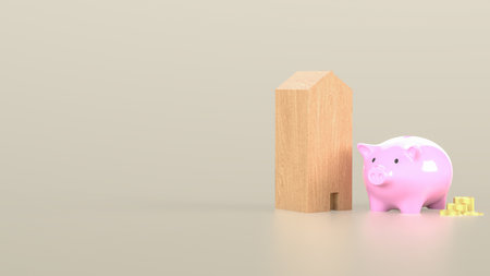 Piggy Bank and House for saving or earn concept 3d Rendering.の写真素材