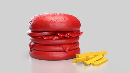 Red Hamberger on white background  for food or health concept 3d Rendering.の写真素材