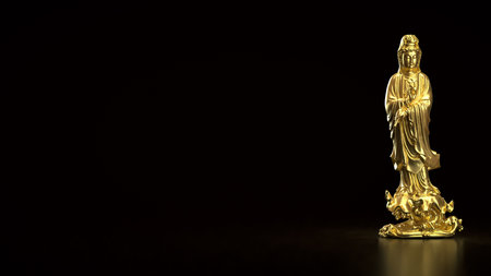 Gold Guan Yin for religion concept 3d Rendering.の写真素材