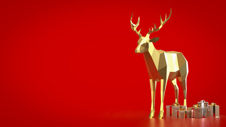 Gold Deer and Gift box for Holiday concept 3d Rendering.の写真素材